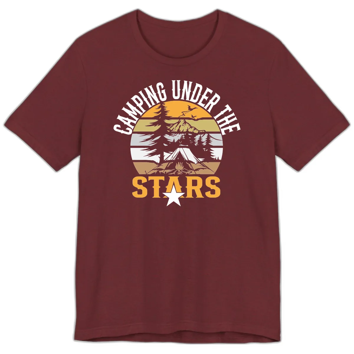 Camping Under The Stars Badge Premium T-Shirt in Heather Cardinal