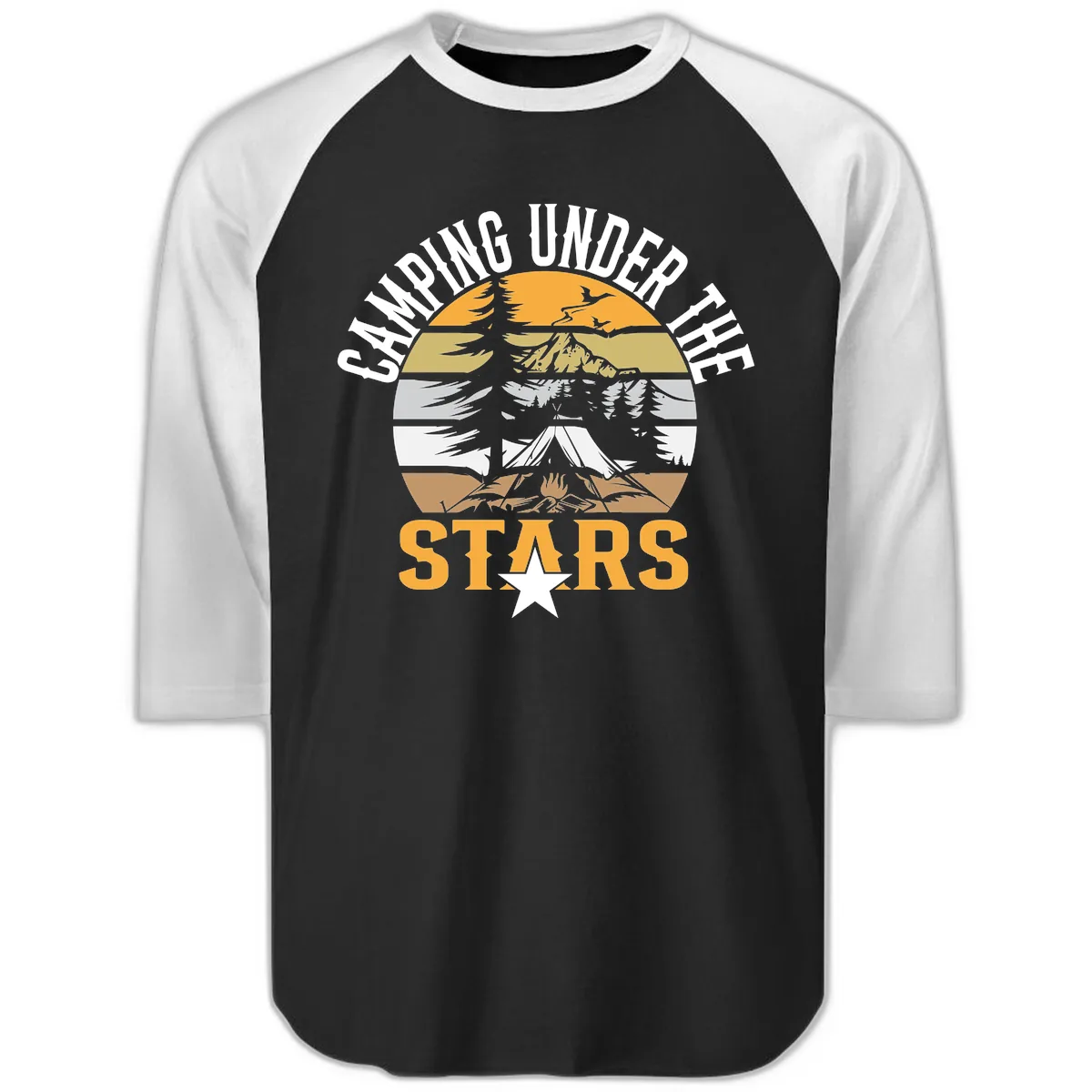 Camping Under The Stars Badge Raglan 3/4 in Black White