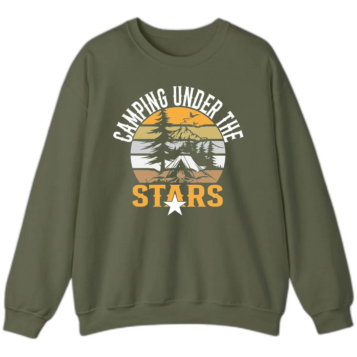 Camping Under The Stars Badge Sweatshirt in Military Green