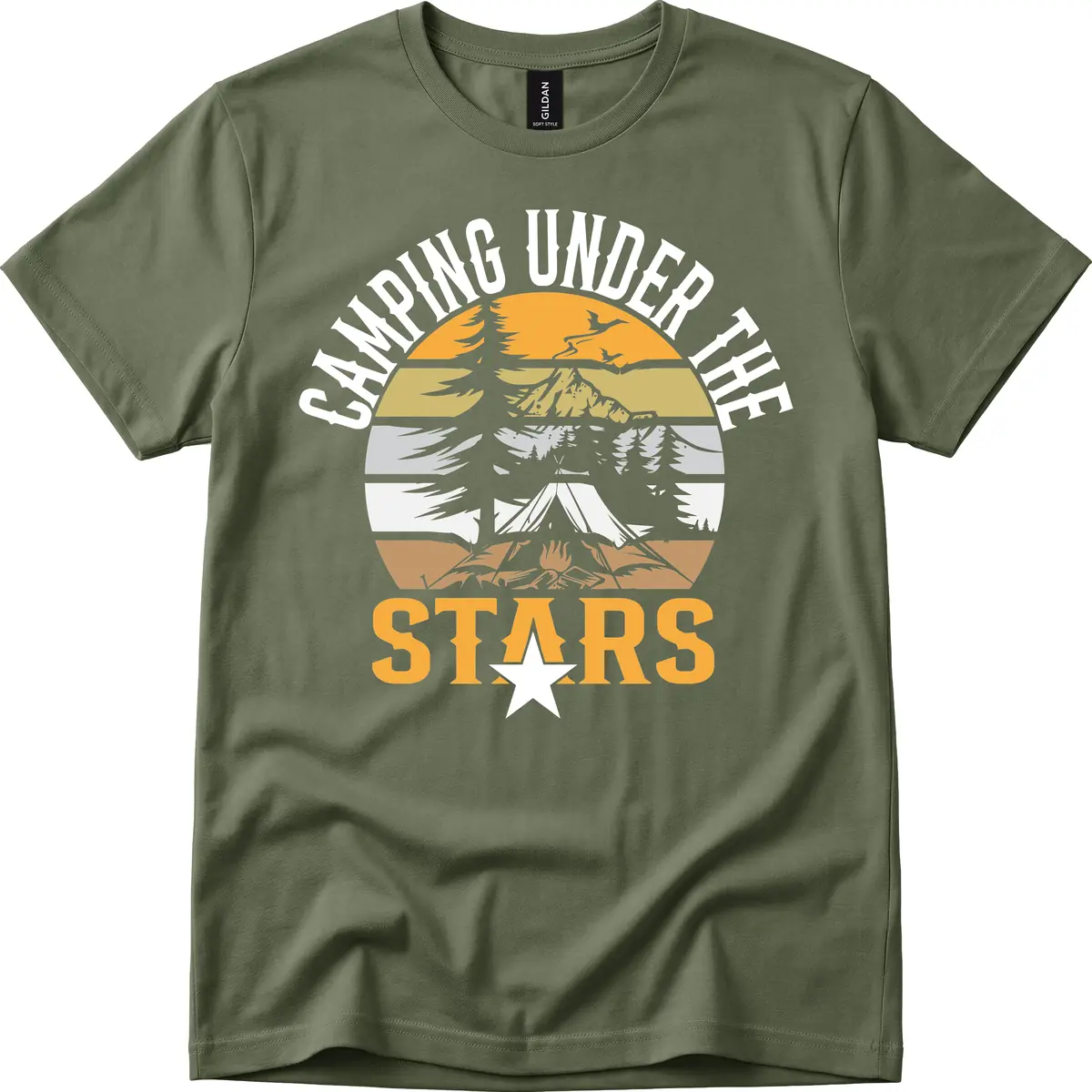 Camping Under The Stars Badge T-Shirt in Military Green