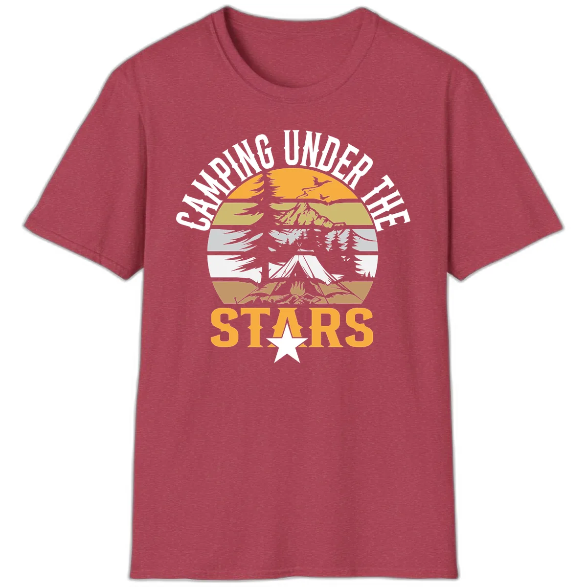 Camping Under The Stars Badge T-Shirt in Heather Cardinal