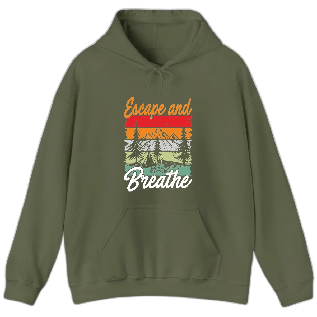 Escape And Breathe Layered Wilderness Hoodie in Military Green