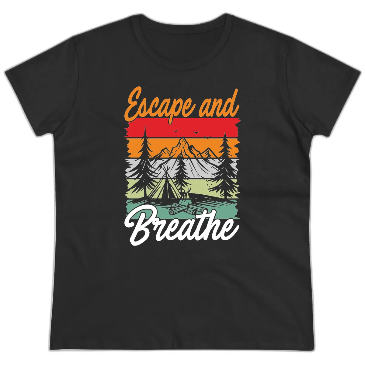 Escape And Breathe Layered Wilderness Ladies Tee in Black