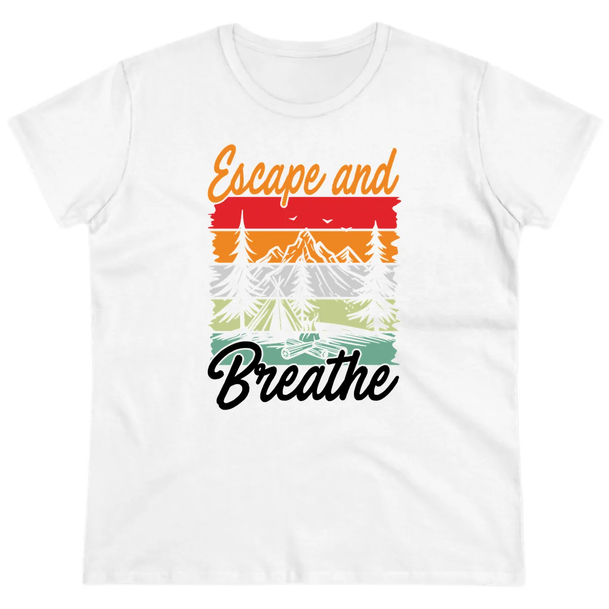 Escape And Breathe Layered Wilderness Ladies Tee in White