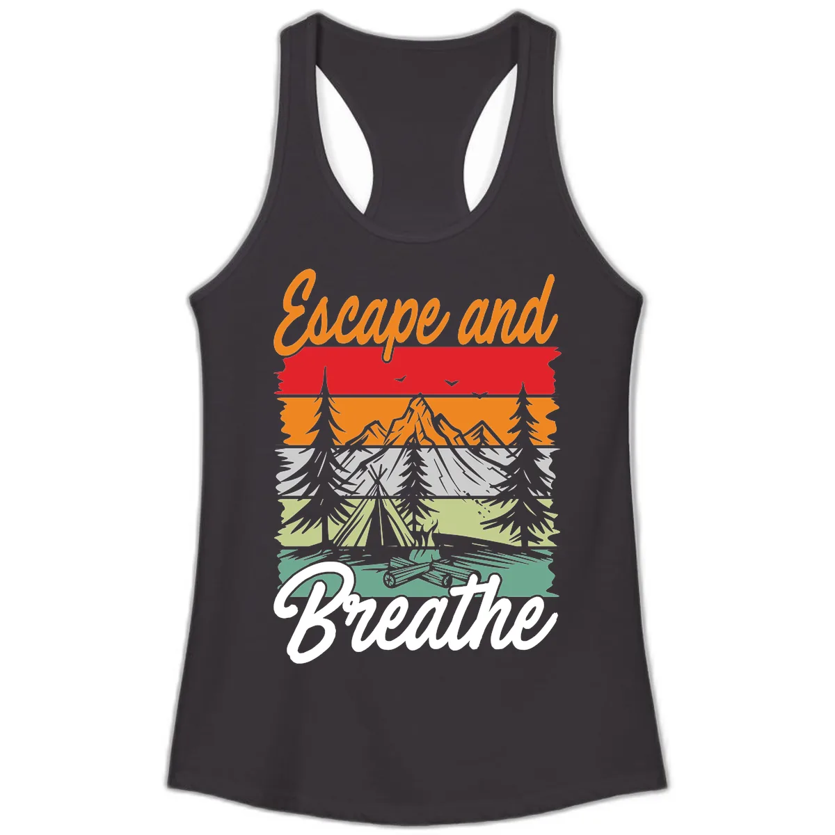 Escape And Breathe Layered Wilderness Ladies Tank in Black