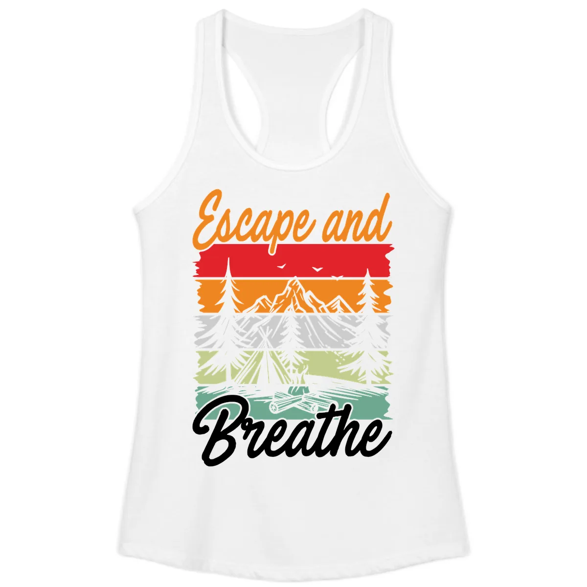 Escape And Breathe Layered Wilderness Ladies Tank in White