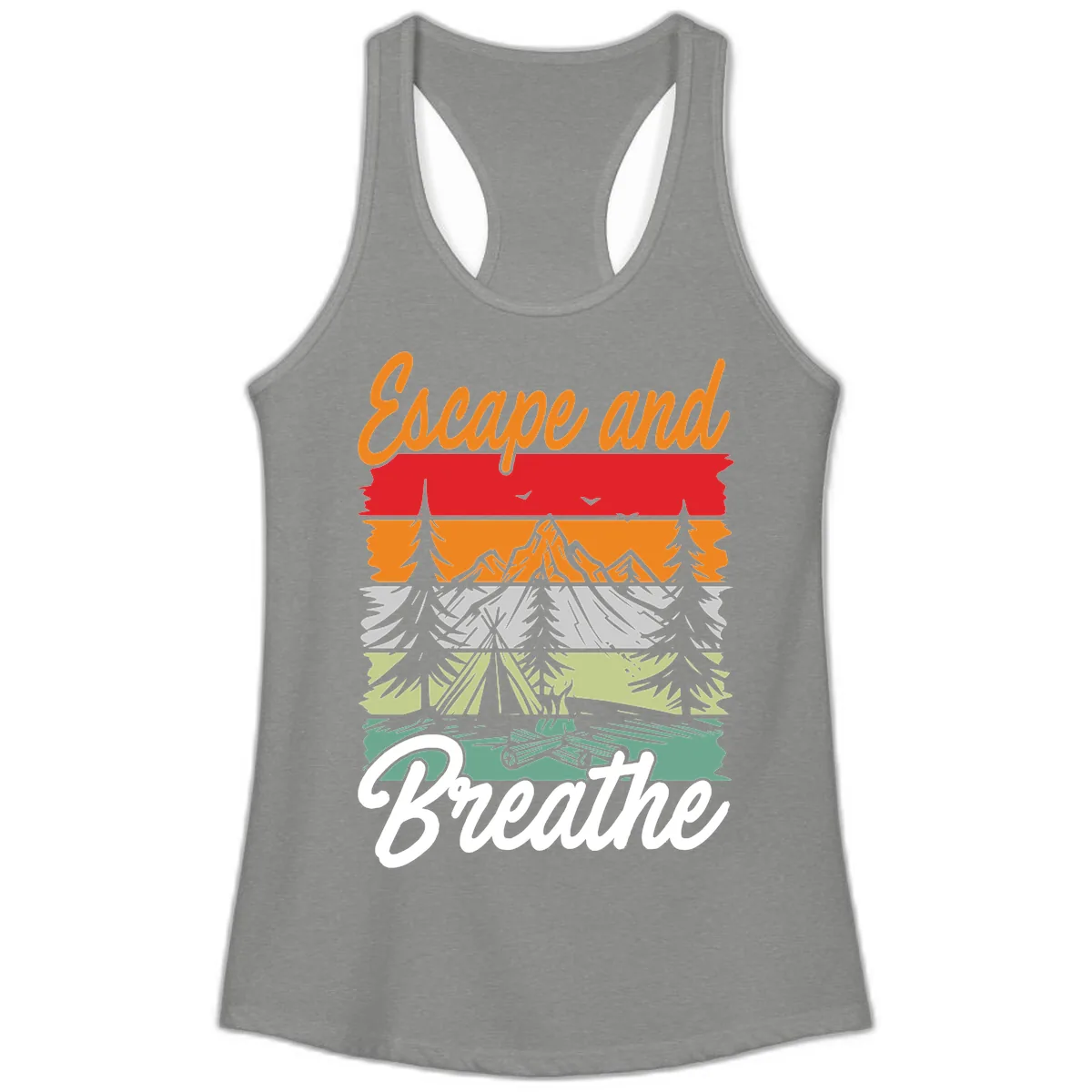 Escape And Breathe Layered Wilderness Ladies Tank in Heather Grey