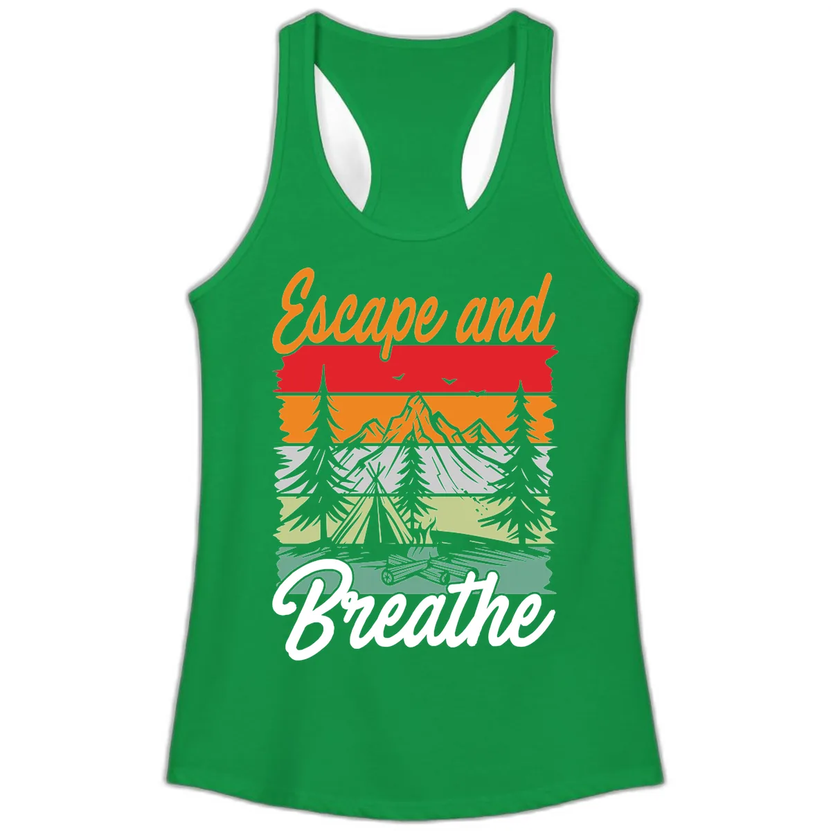 Escape And Breathe Layered Wilderness Ladies Tank in Solid Kelly Green