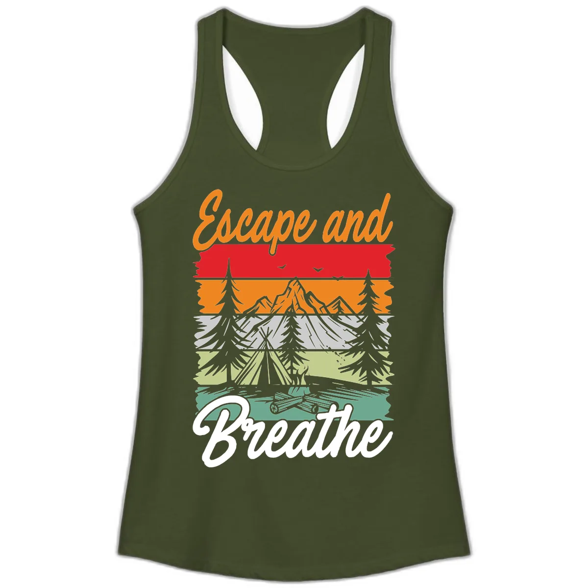 Escape And Breathe Layered Wilderness Ladies Tank in Solid Military Green