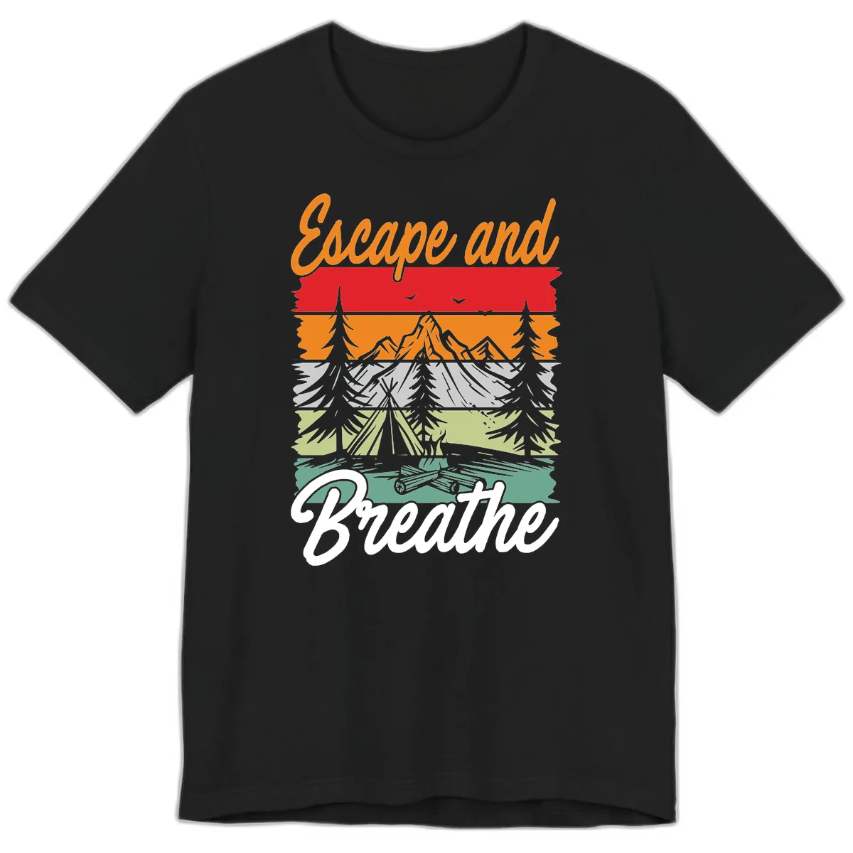 Escape And Breathe Layered Wilderness Premium T-Shirt in Black