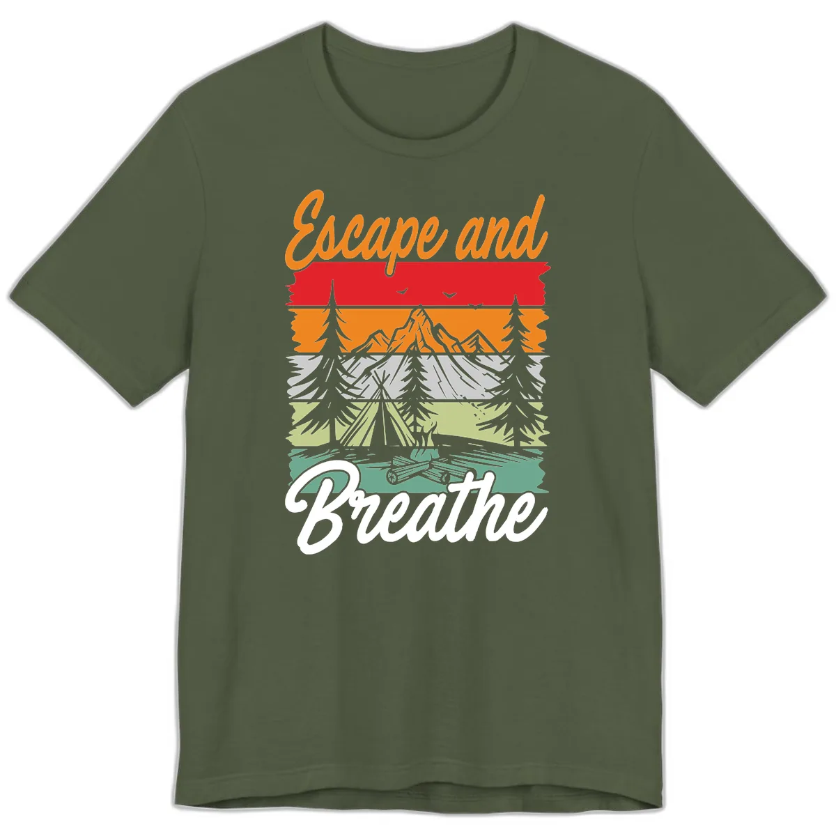 Escape And Breathe Layered Wilderness Premium T-Shirt in Military Green