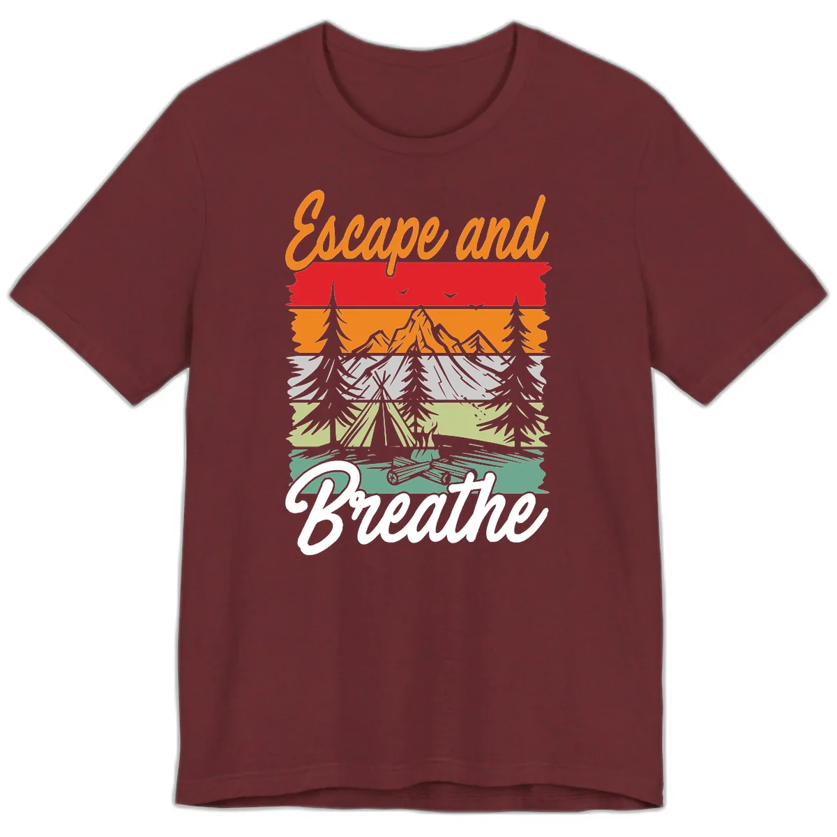 Escape And Breathe Layered Wilderness Premium T-Shirt in Heather Cardinal