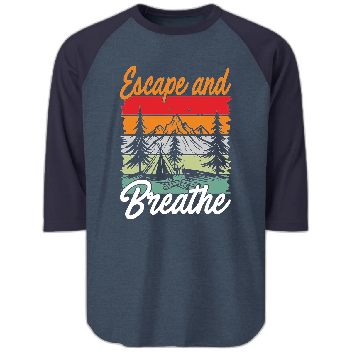 Escape And Breathe Layered Wilderness Raglan 3/4 in Heather Denim Navy