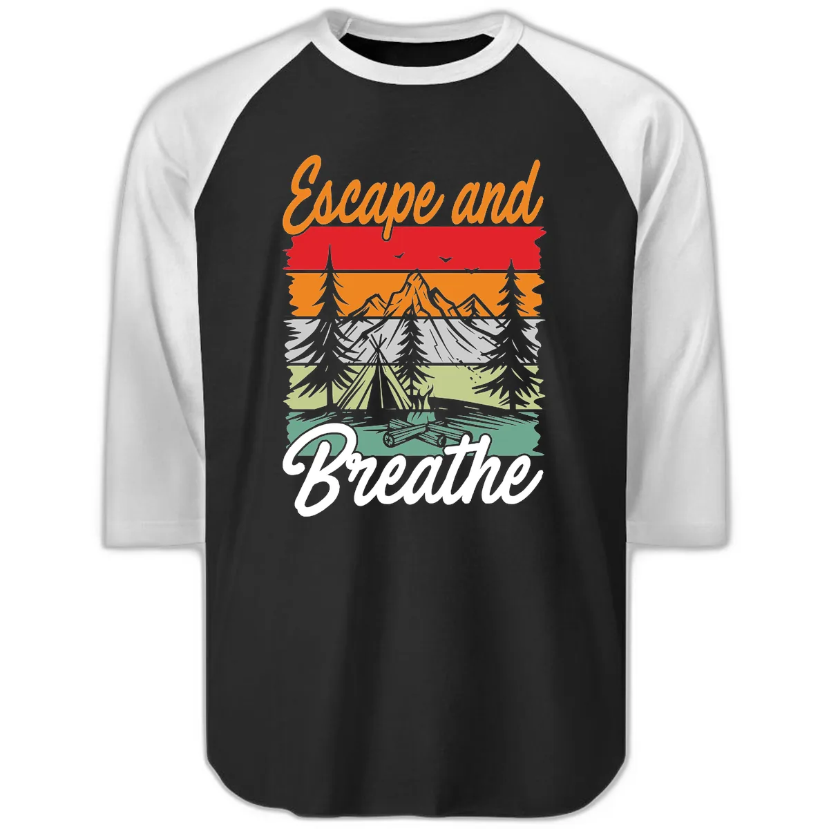 Escape And Breathe Layered Wilderness Raglan 3/4 in Black White