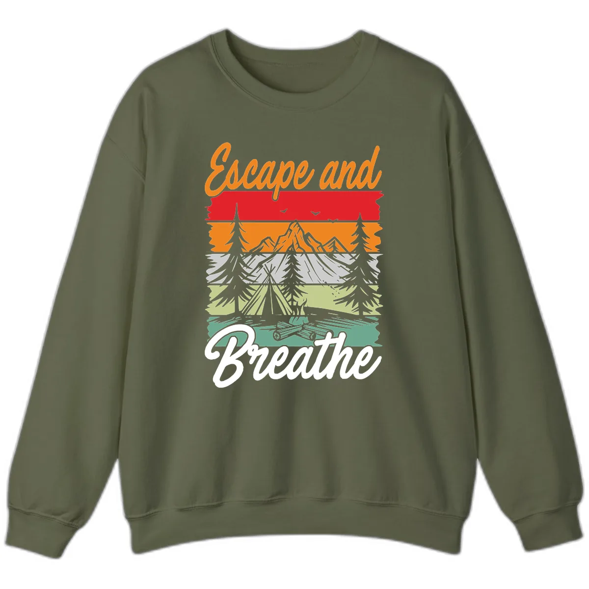 Escape And Breathe Layered Wilderness Sweatshirt in Military Green