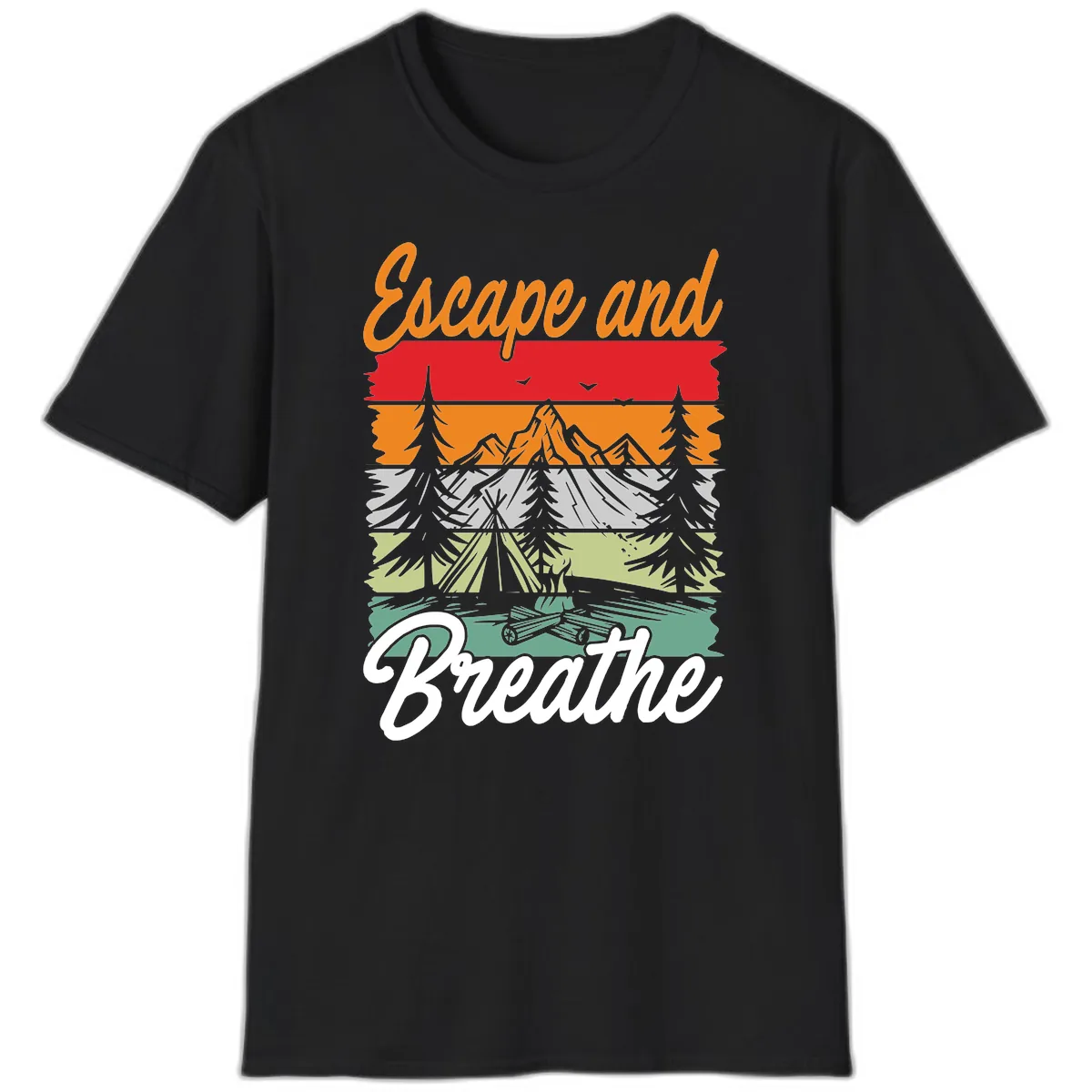 Escape And Breathe Layered Wilderness T-Shirt in Black