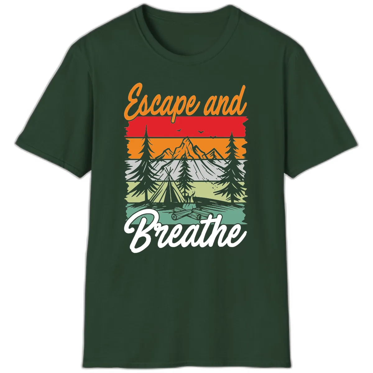 Escape And Breathe Layered Wilderness T-Shirt in Forest Green