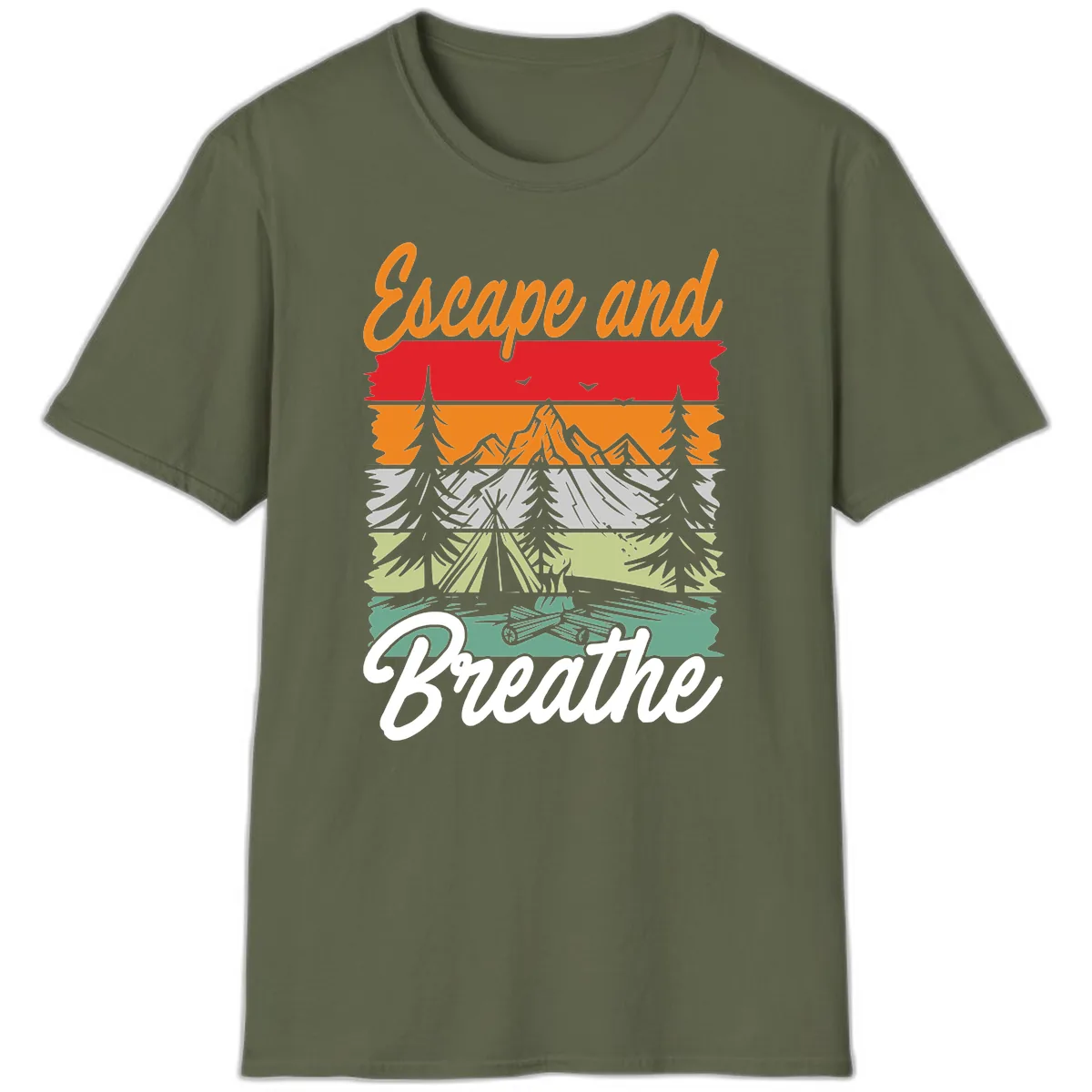 Escape And Breathe Layered Wilderness T-Shirt in Military Green