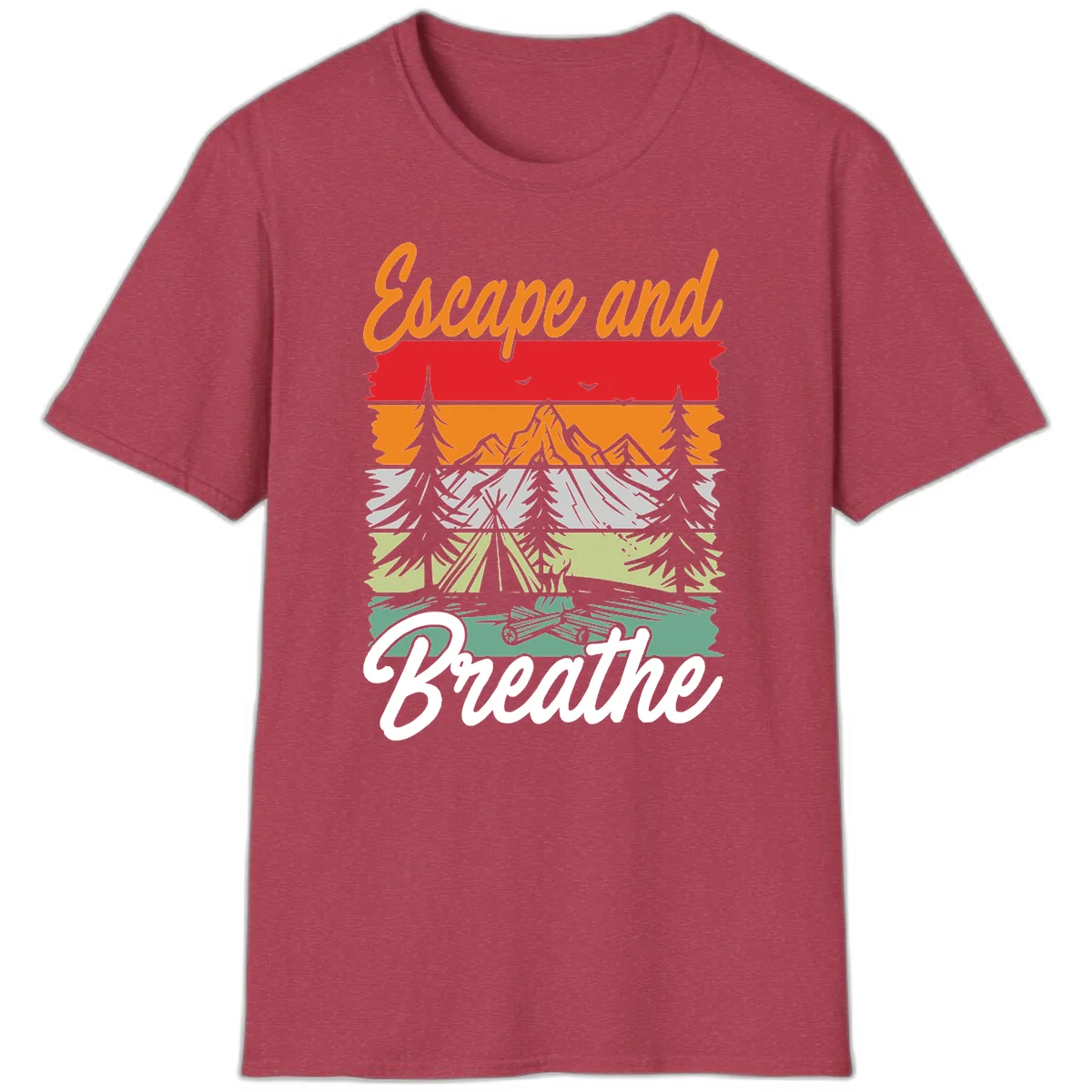 Escape And Breathe Layered Wilderness T-Shirt in Heather Cardinal