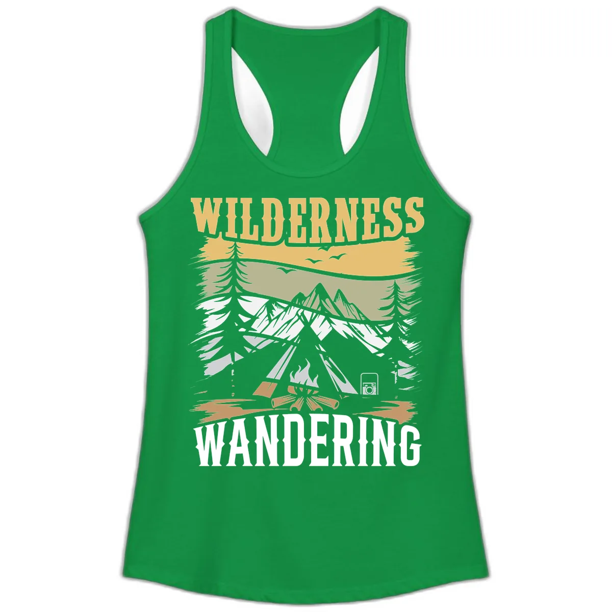 Wilderness Wandering Adventure Ladies Tank in Solid Kelly Green