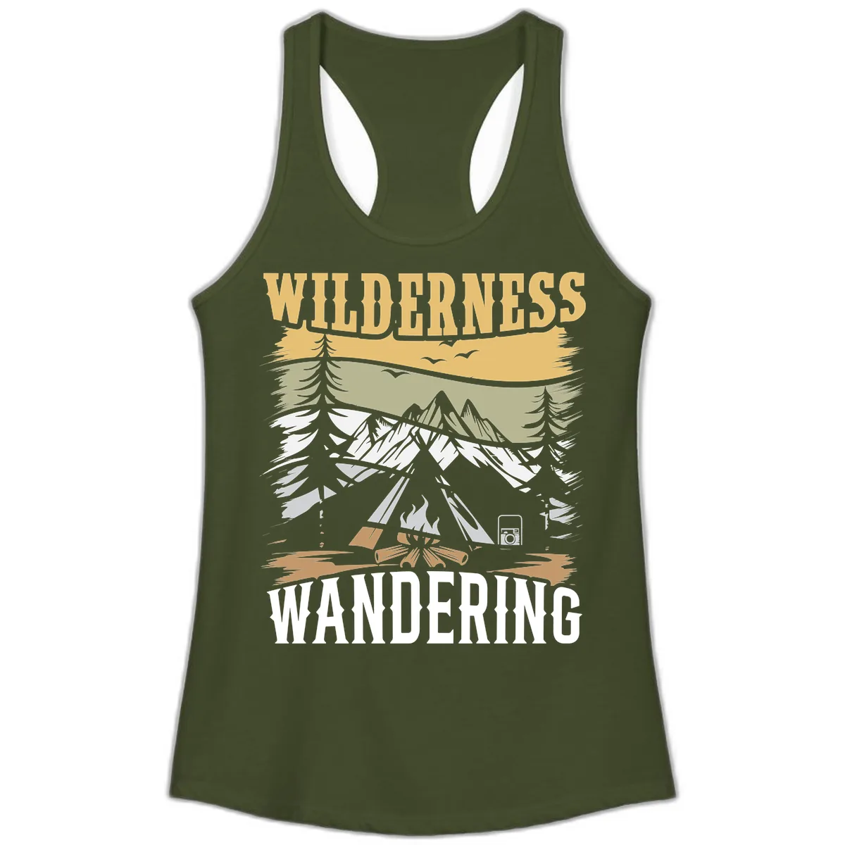 Wilderness Wandering Adventure Ladies Tank in Solid Military Green