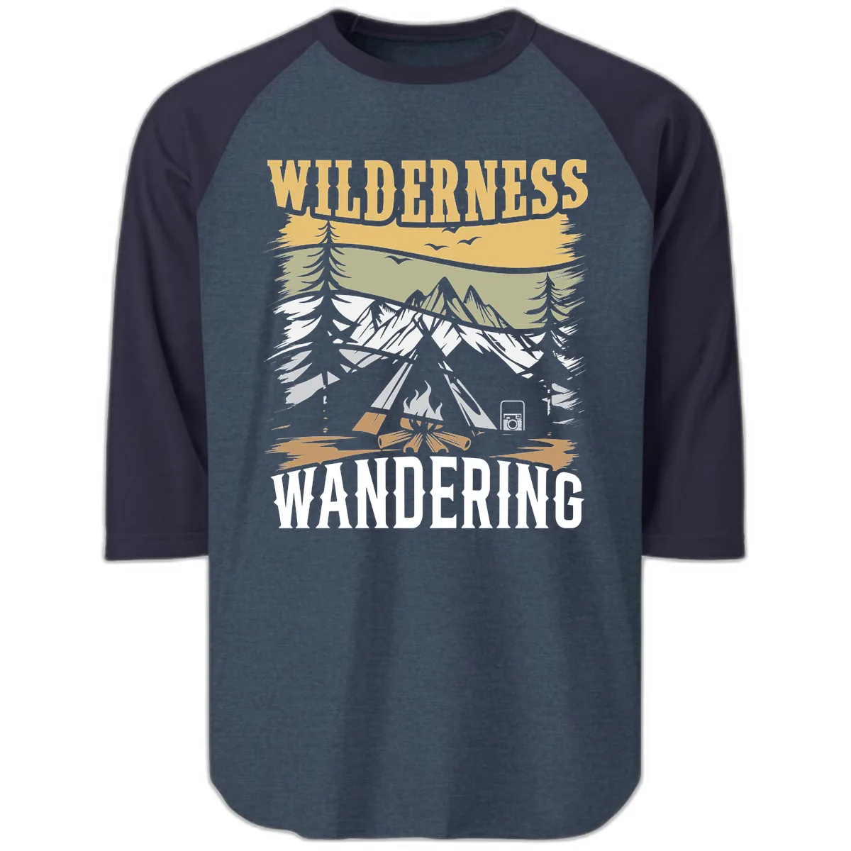 Wilderness Wandering Adventure Raglan 3/4 in Heather Denim Navy