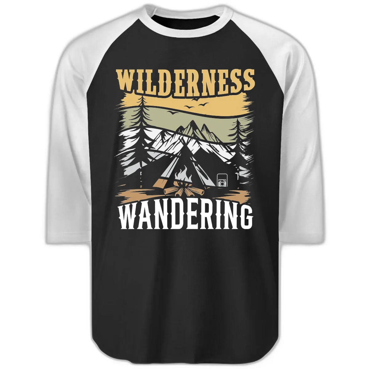 Wilderness Wandering Adventure Raglan 3/4 in Black White
