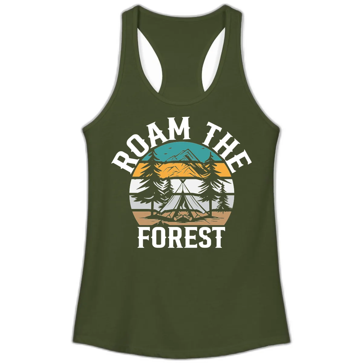 Roam The Forest Ladies Tank in Solid Military Green