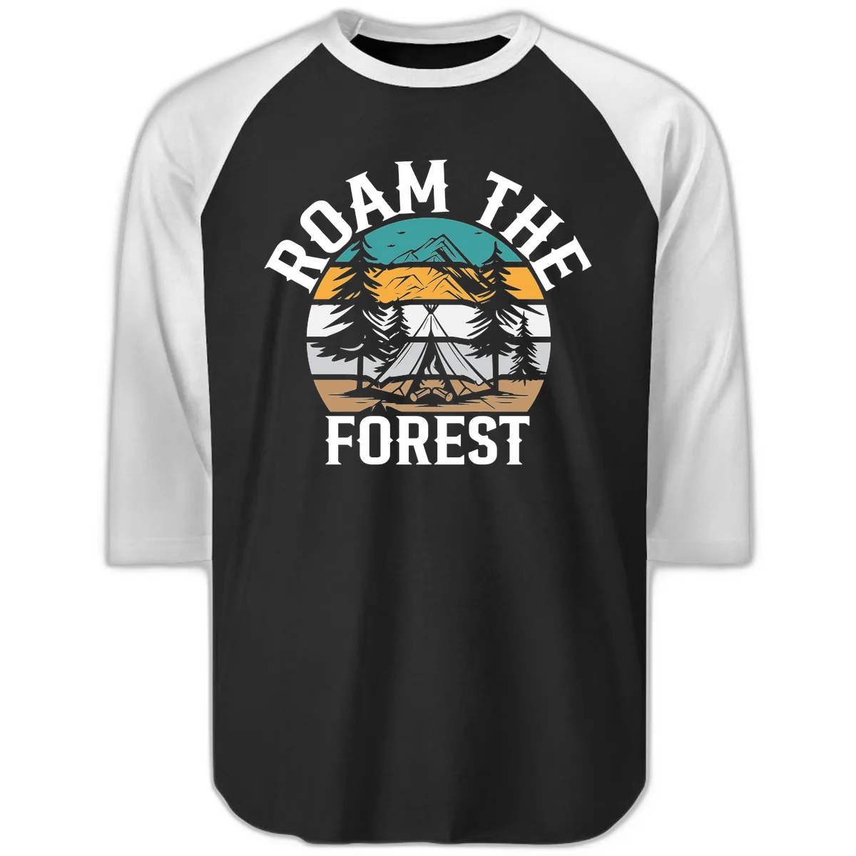 Roam The Forest Raglan 3/4 in Black White