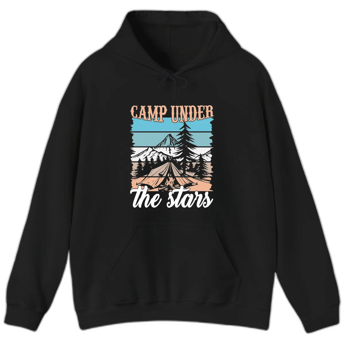 Camp Under The Stars Layered Scene Hoodie in Black