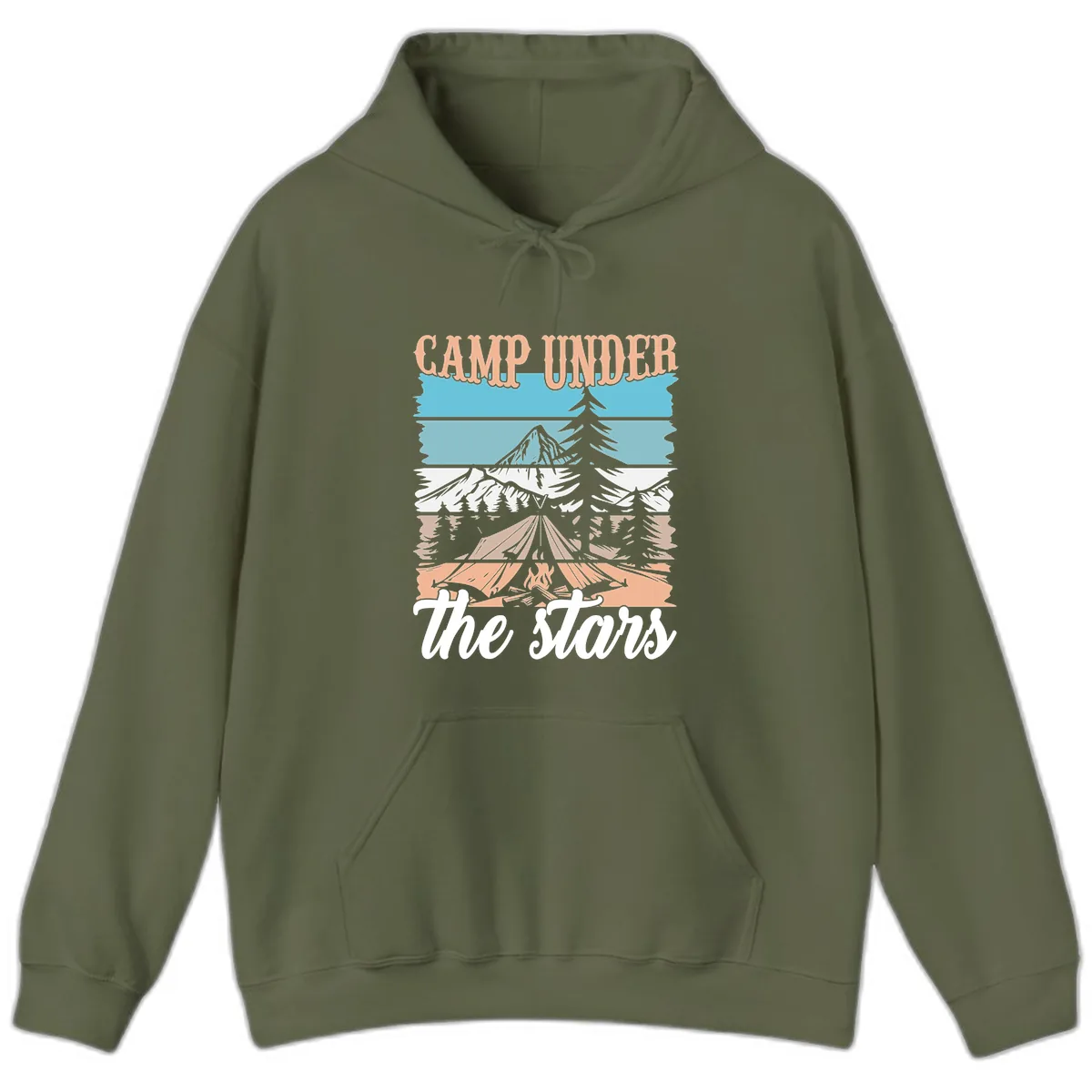 Camp Under The Stars Layered Scene Hoodie in Military Green