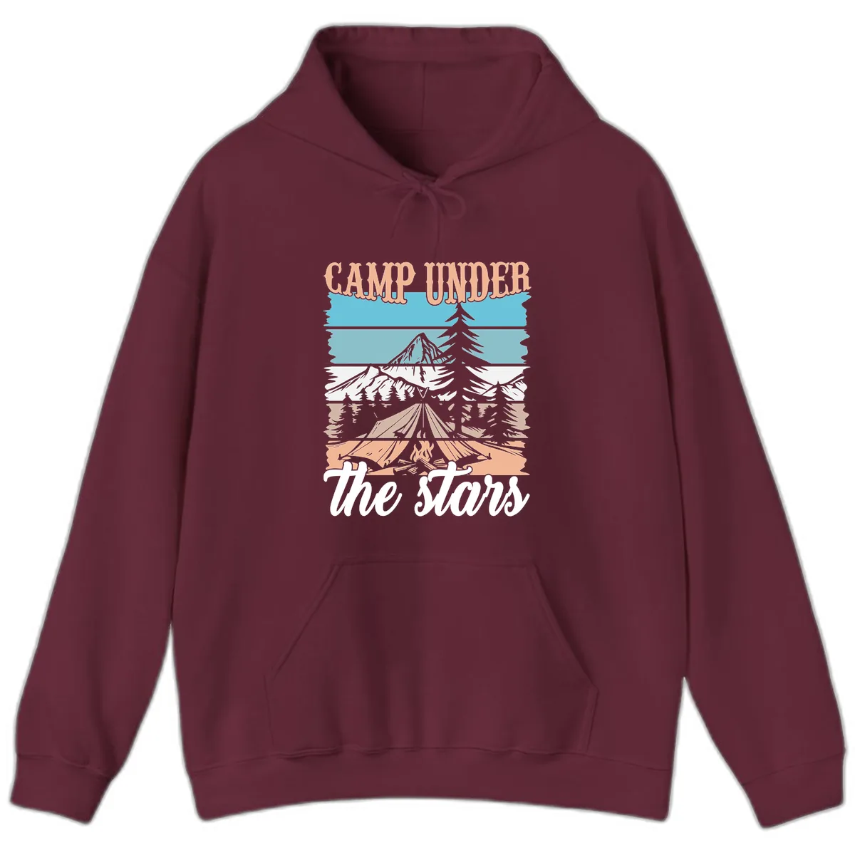Camp Under The Stars Layered Scene Hoodie in Maroon