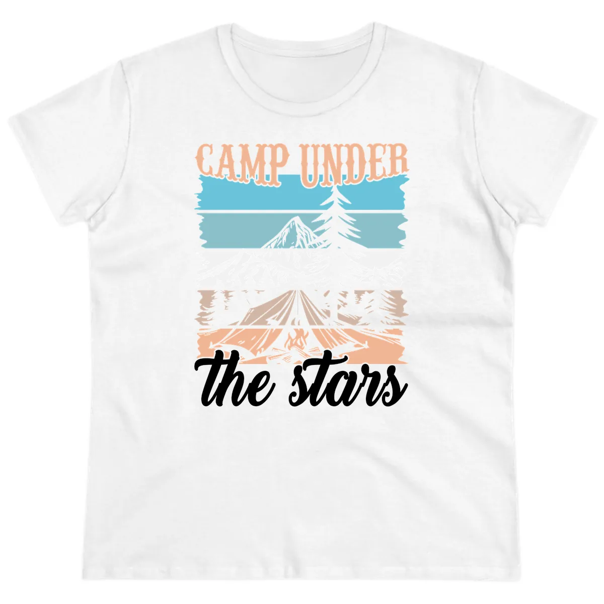 Camp Under The Stars Layered Scene Ladies Tee in White