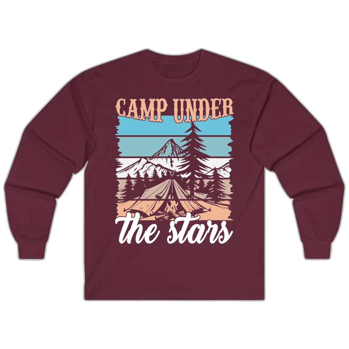 Camp Under The Stars Layered Scene Long Sleeve in Maroon