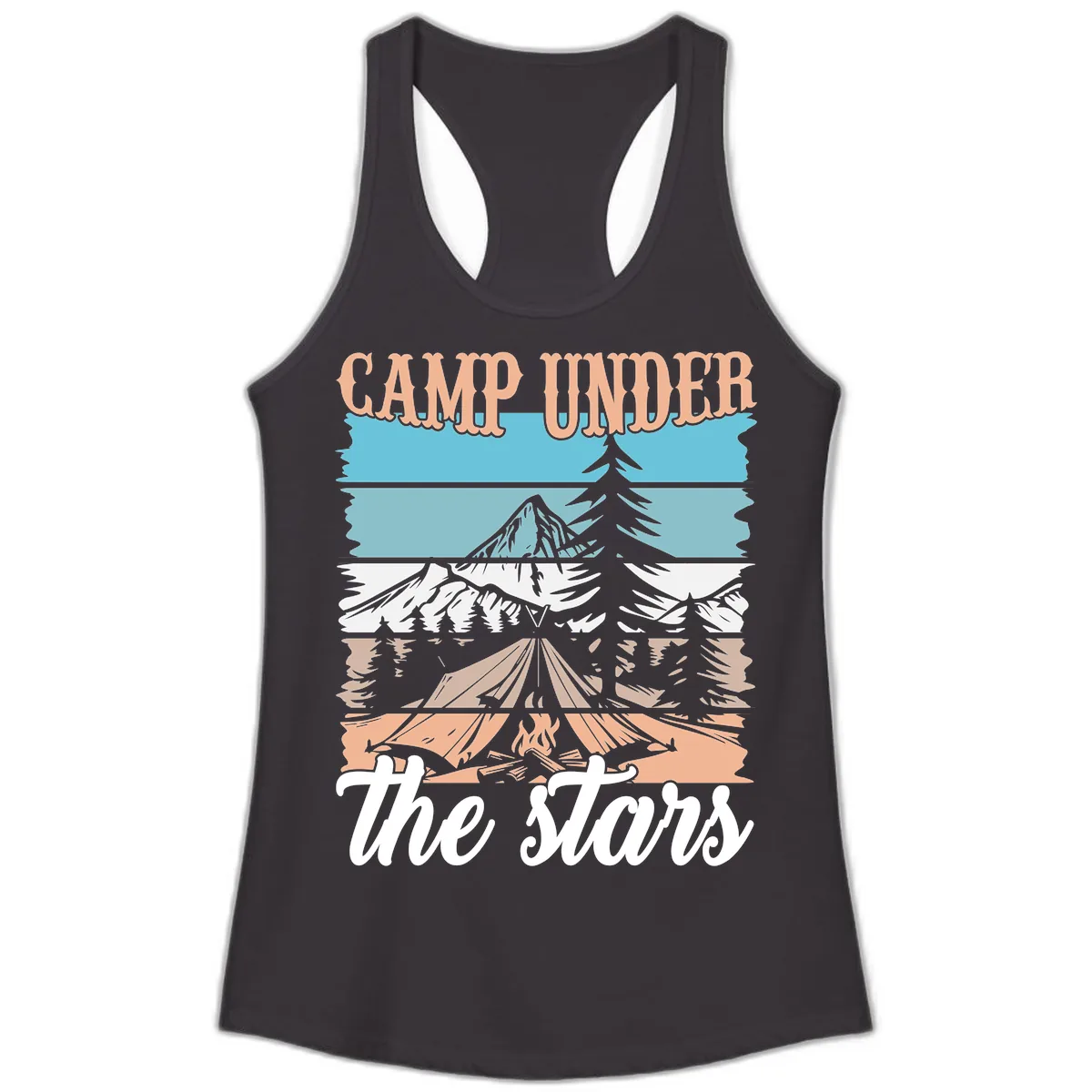Camp Under The Stars Layered Scene Ladies Tank in Black