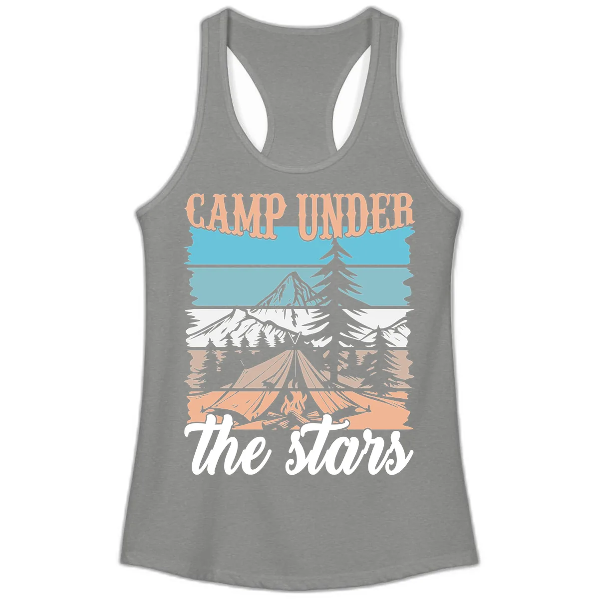 Camp Under The Stars Layered Scene Ladies Tank in Heather Grey