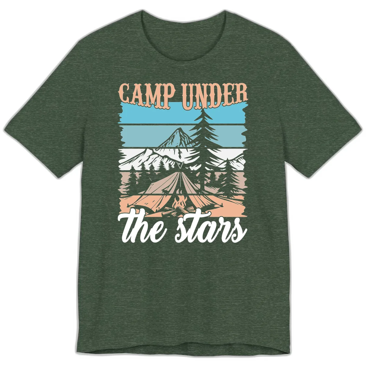 Camp Under The Stars Layered Scene Premium T-Shirt in Heather Forest