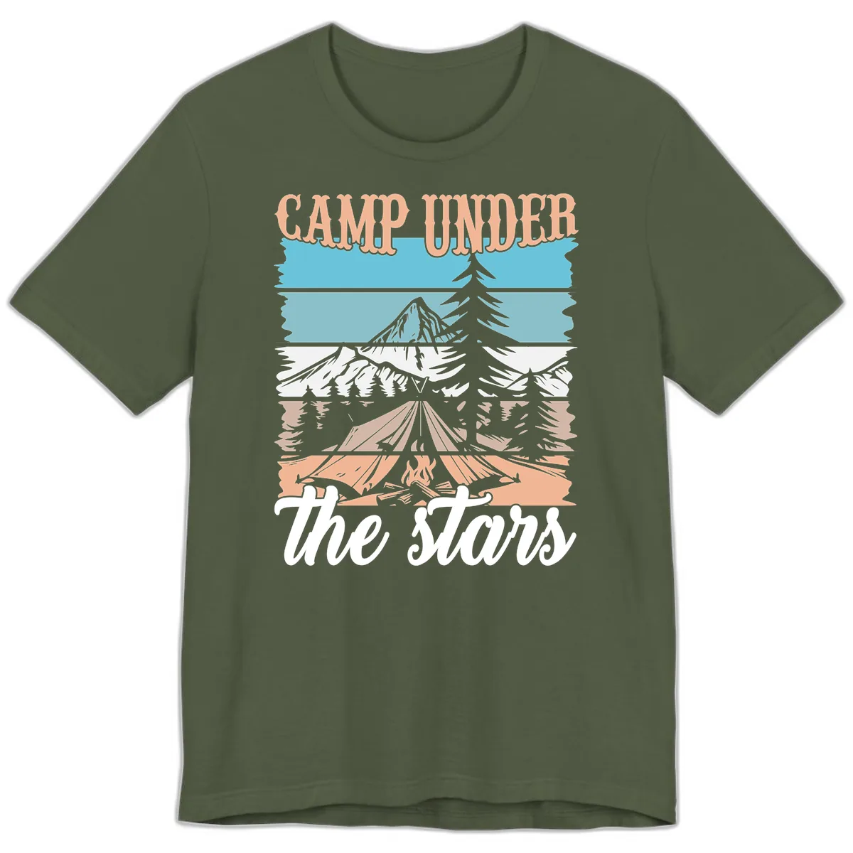 Camp Under The Stars Layered Scene Premium T-Shirt in Military Green