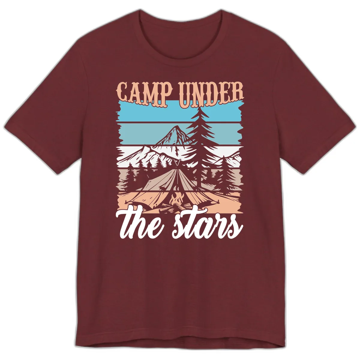 Camp Under The Stars Layered Scene Premium T-Shirt in Heather Cardinal