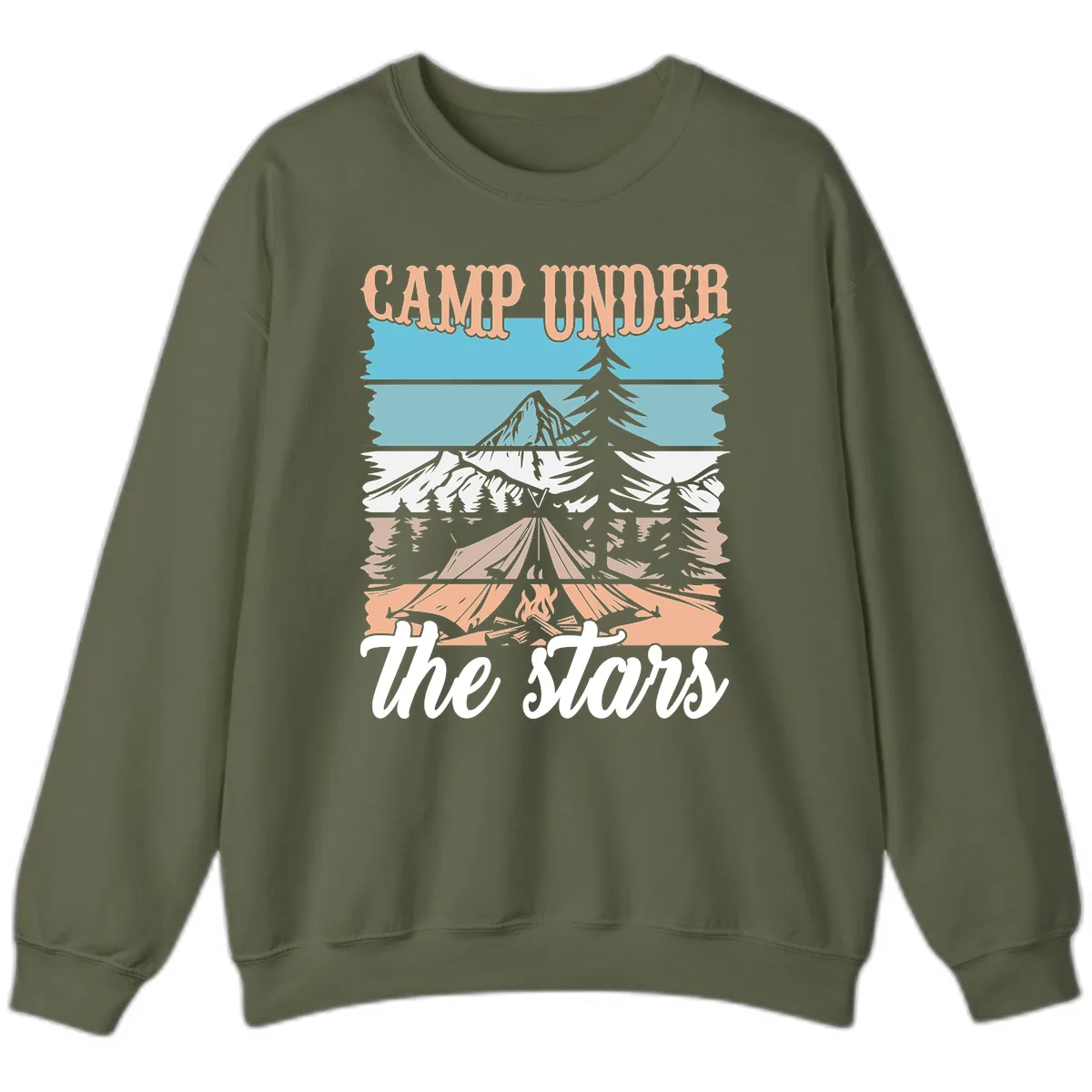 Camp Under The Stars Layered Scene Sweatshirt in Military Green