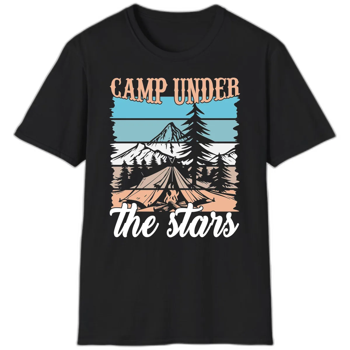 Camp Under The Stars Layered Scene T-Shirt in Black