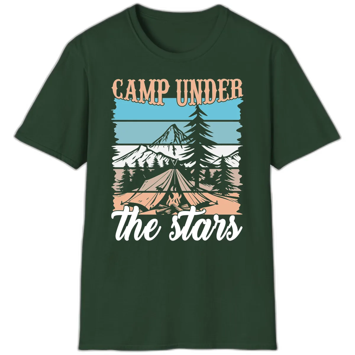 Camp Under The Stars Layered Scene T-Shirt in Forest Green