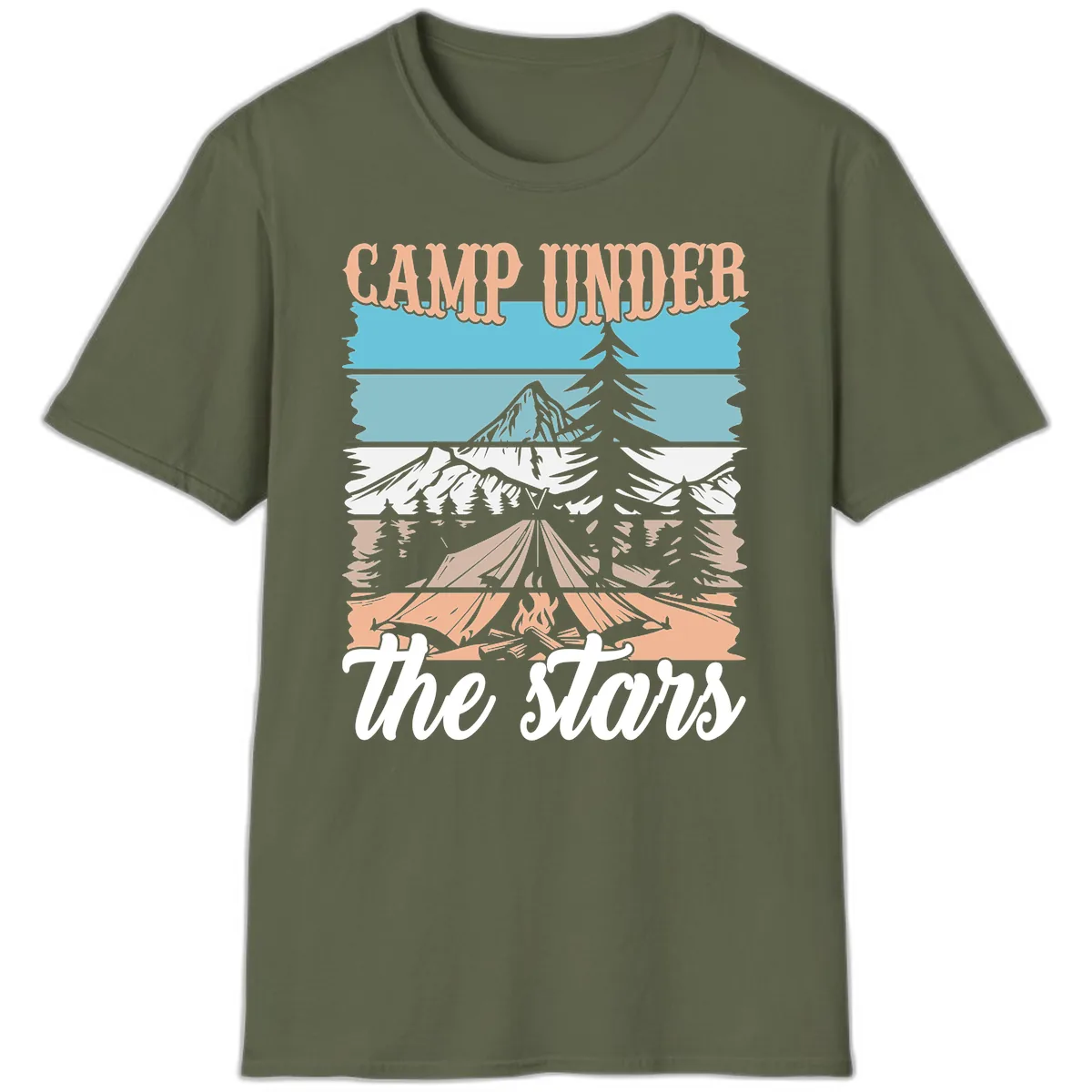 Camp Under The Stars Layered Scene T-Shirt in Military Green