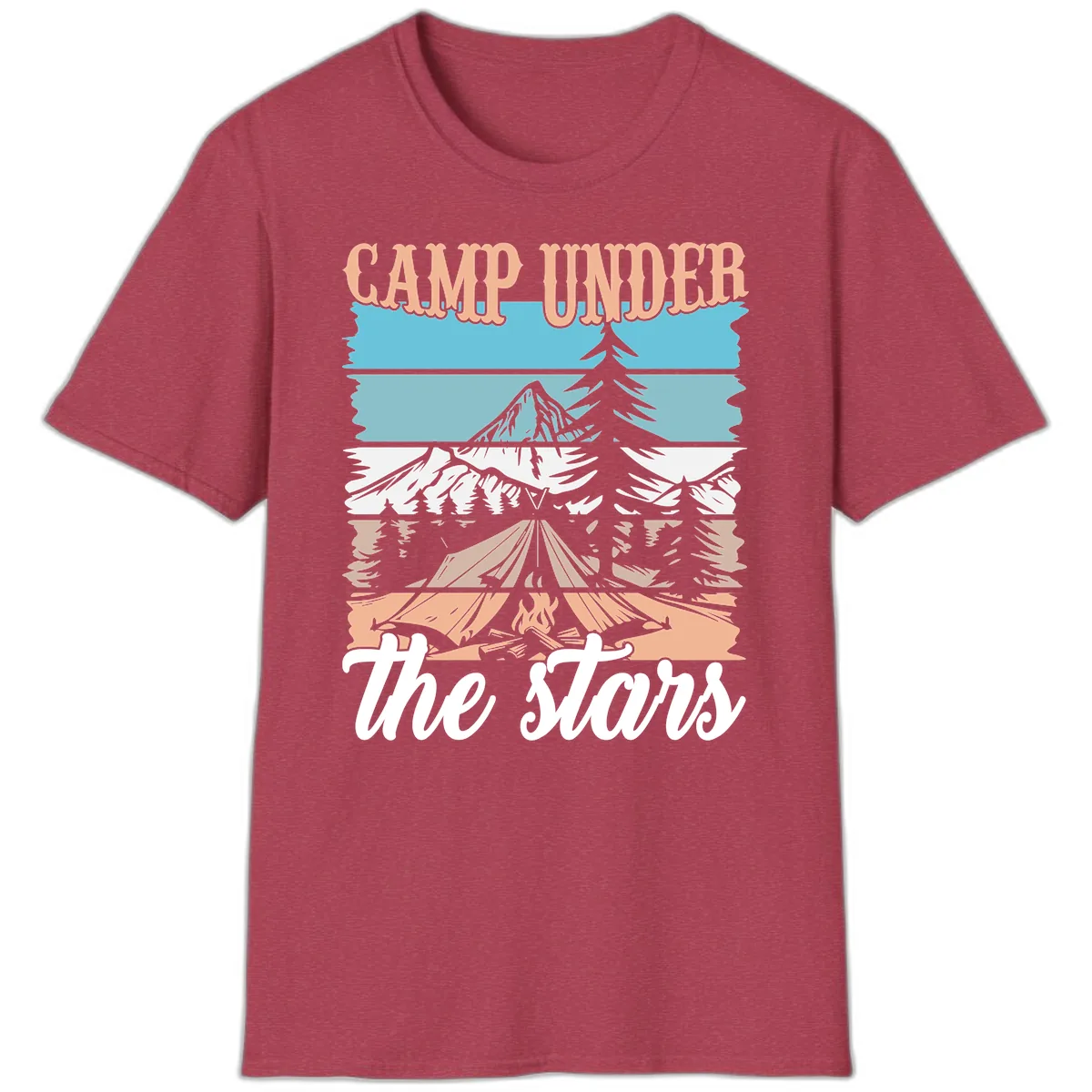Camp Under The Stars Layered Scene T-Shirt in Heather Cardinal