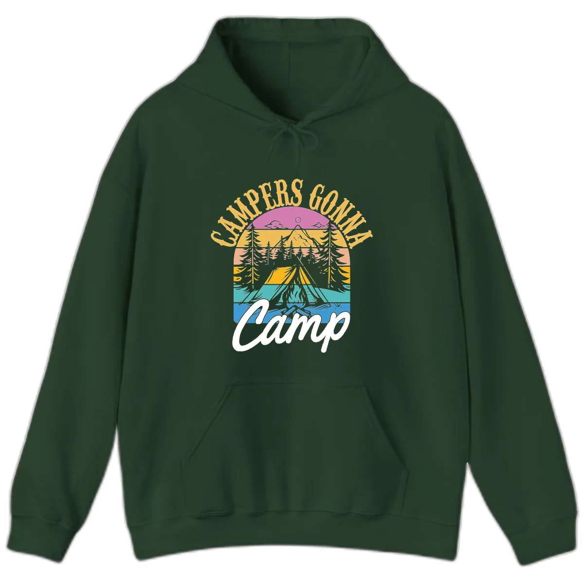 Campers Going Retro Sunset Hoodie in Forest Green