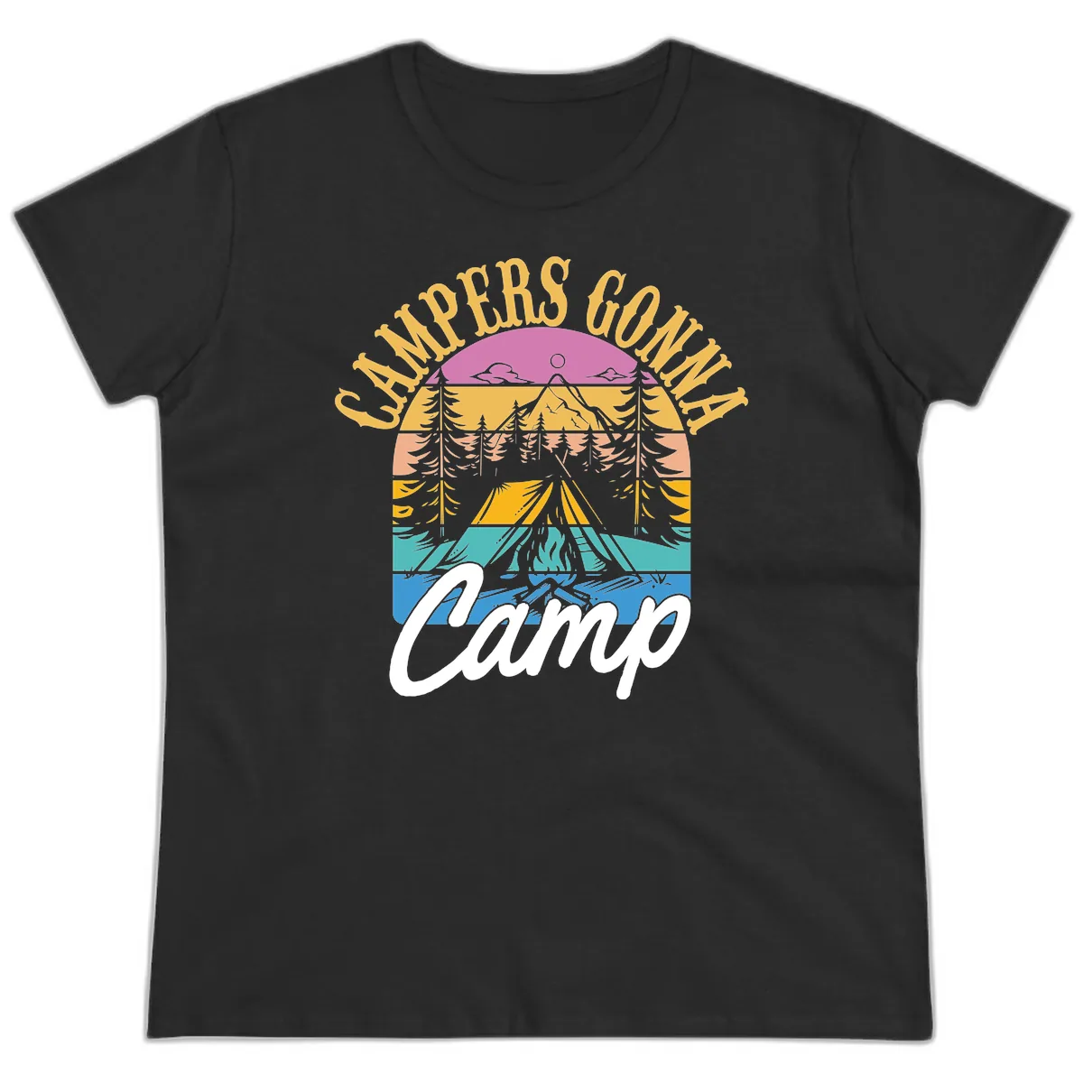 Campers Going Retro Sunset Ladies Tee in Black