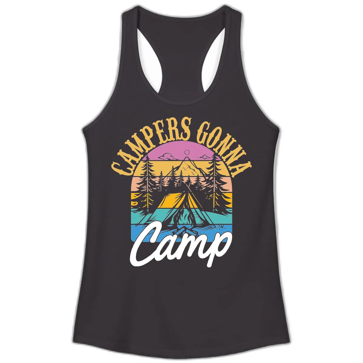 Campers Going Retro Sunset Ladies Tank in Black