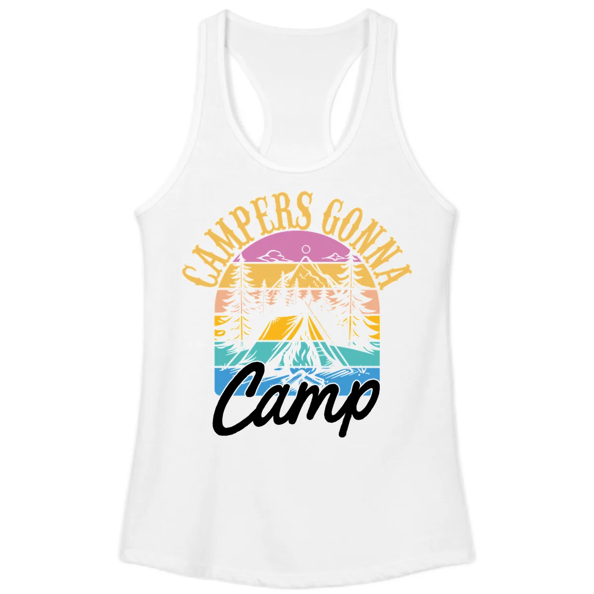 Campers Going Retro Sunset Ladies Tank in White
