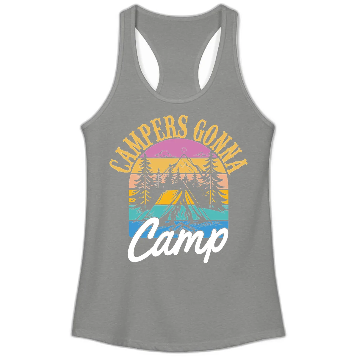 Campers Going Retro Sunset Ladies Tank in Heather Grey