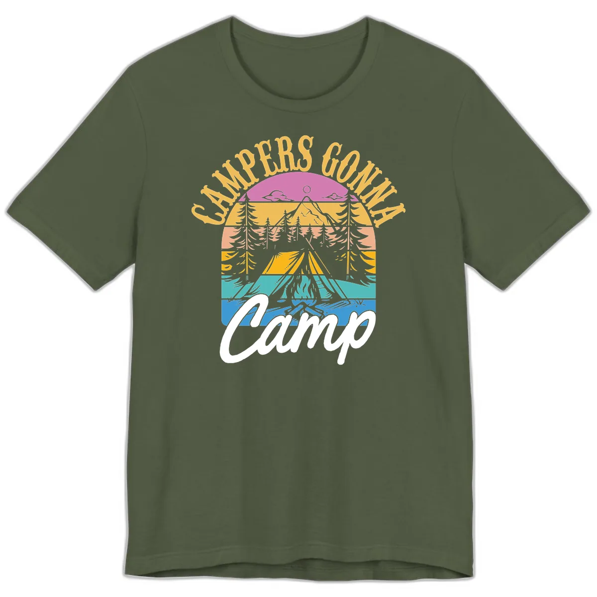Campers Going Retro Sunset Premium T-Shirt in Military Green